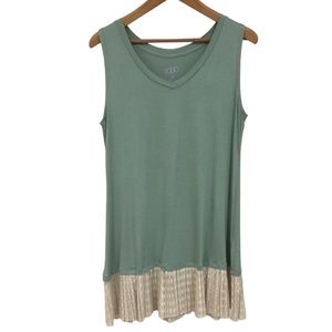 LOGO Lori Goldstein sz Medium Tunic Top/ Dress Lace Ruffle Sage Green Cream